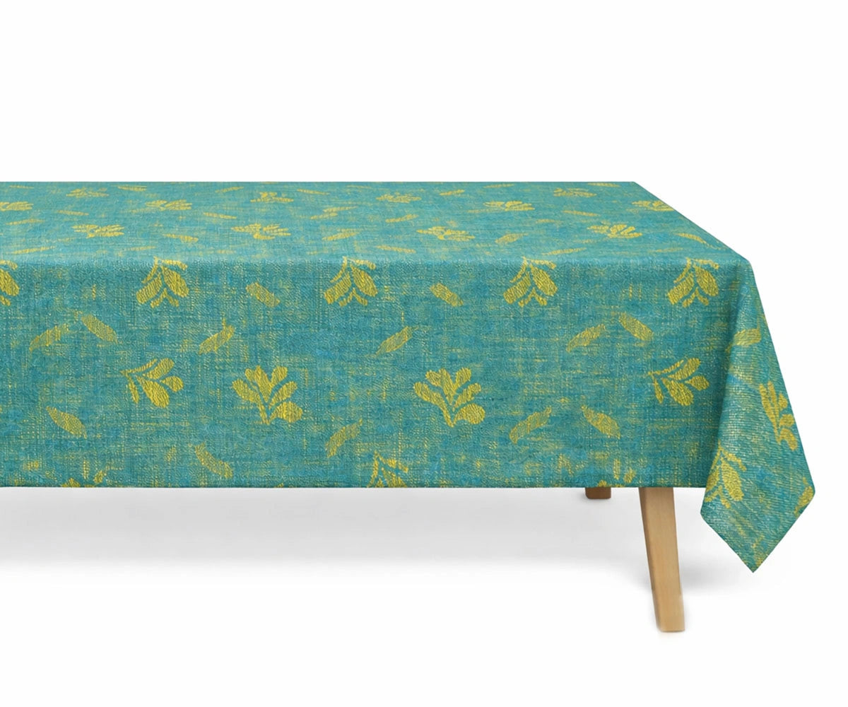 Blue and green floral textured linen rectangle tablecloth for farmhouse kitchen dining table and spring table décor Blue and green floral textured linen rectangle tablecloth for farmhouse kitchen dining table and spring table décor