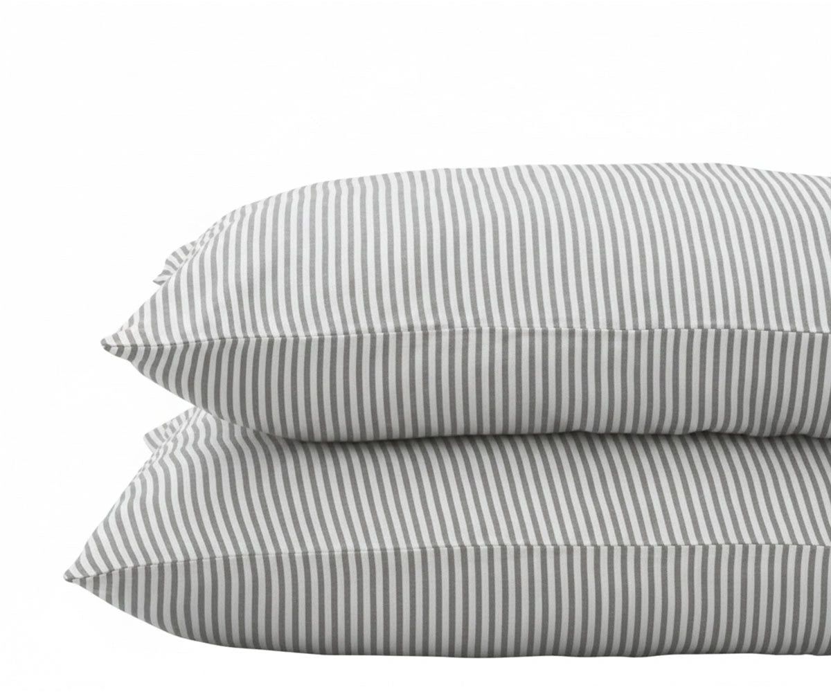 Grey and white European flax linen striped pillowcases set of 2, breathable pre-washed linen pillow covers for modern bedding Grey and white European flax linen striped pillowcases set of 2, breathable pre-washed linen pillow covers for modern bedding