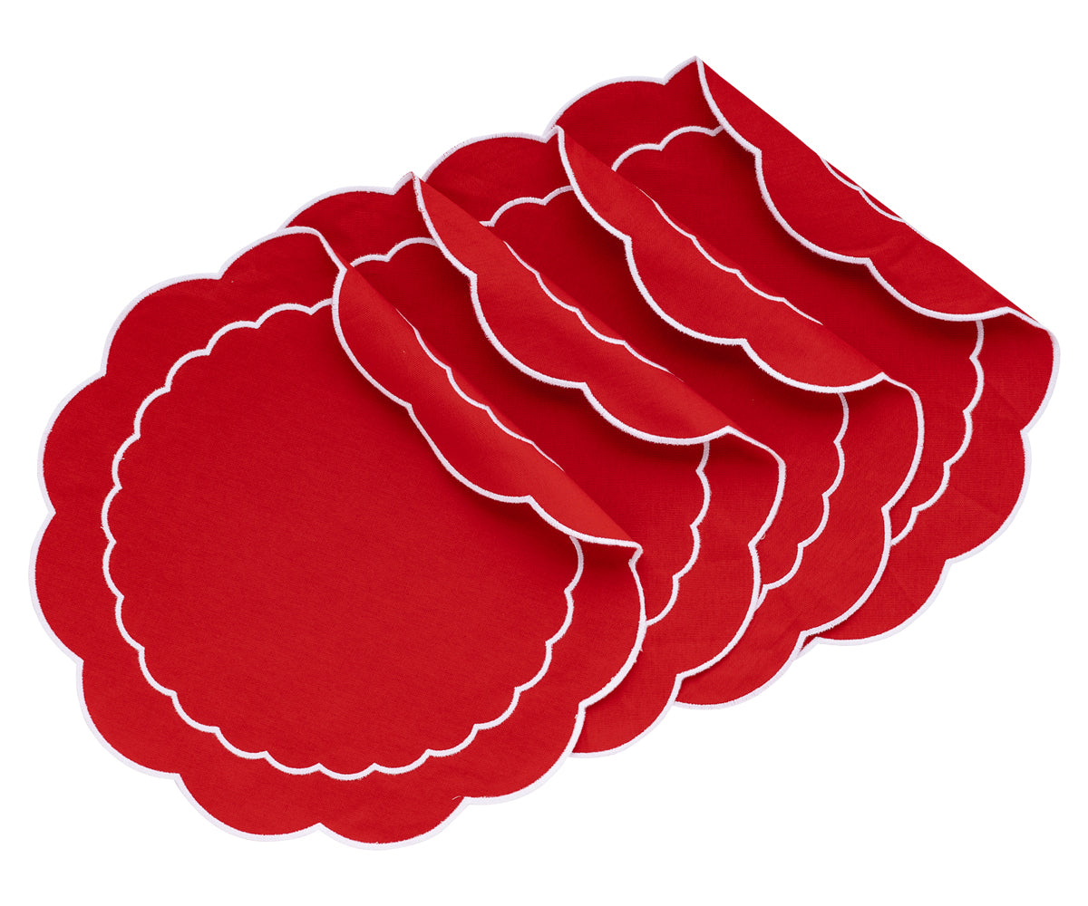 Red Round placemats to protect your table and add style to your dining setting. Red Round placemats to protect your table and add style to your dining setting.