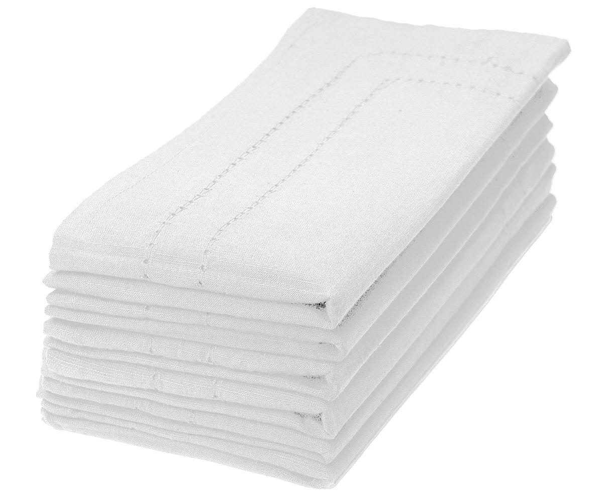 Soft and absorbent cloth napkins with detailed double hemstitch corners Soft and absorbent cloth napkins with detailed double hemstitch corners