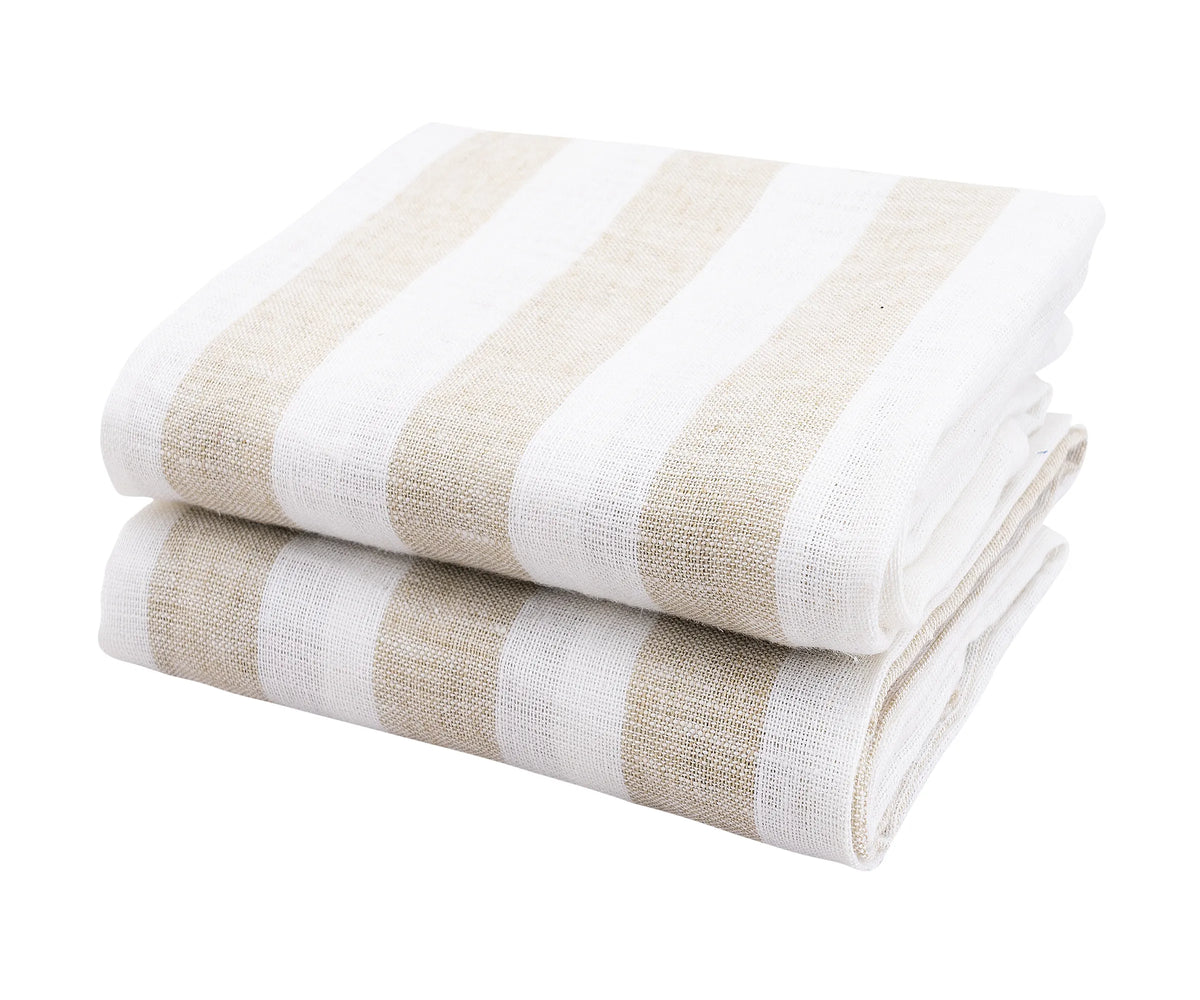 Beige linen kitchen towel with stripes, 18 x 28 inches, set of 2 Beige linen kitchen towel with stripes, 18 x 28 inches, set of 2