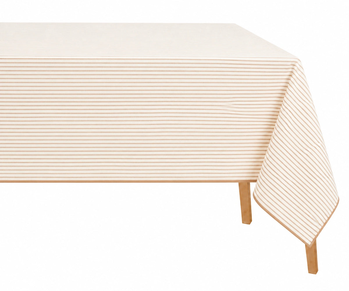 Beige Striped Linen Table Cover for Rectangle Dining Tables, Neutral Farmhouse Table Linen for Rustic Weddings, Brunches, and Everyday Home Styling Beige Striped Linen Table Cover for Rectangle Dining Tables, Neutral Farmhouse Table Linen for Rustic Weddings, Brunches, and Everyday Home Styling