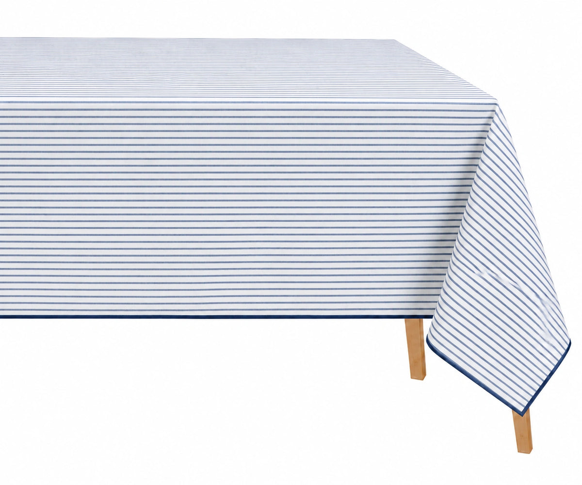 Blue Striped Linen Tablecloth for Rectangle Dining Table, Premium 100% Linen Tablecloth with Contrast Piped Edge, Coastal Farmhouse Table Linen for Kitchen and Dining Room Blue Striped Linen Tablecloth for Rectangle Dining Table, Premium 100% Linen Tablecloth with Contrast Piped Edge, Coastal Farmhouse Table Linen for Kitchen and Dining Room