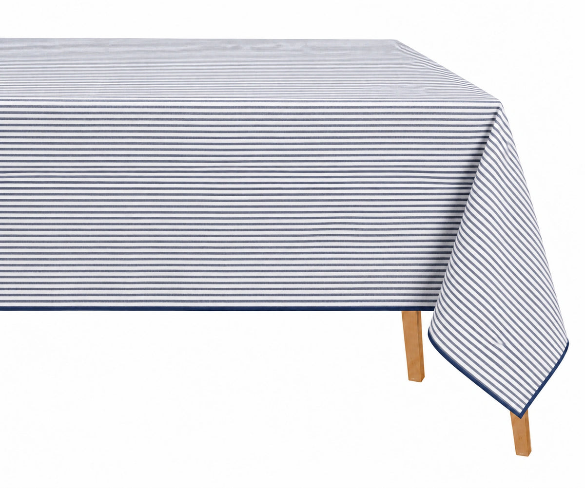 Navy Striped Linen Tablecloth for Rectangle Table, 100% Linen Dining Table Cover with Contrast Piping, Washable Farmhouse Tablecloth for Family Meals and Entertaining Navy Striped Linen Tablecloth for Rectangle Table, 100% Linen Dining Table Cover with Contrast Piping, Washable Farmhouse Tablecloth for Family Meals and Entertaining
