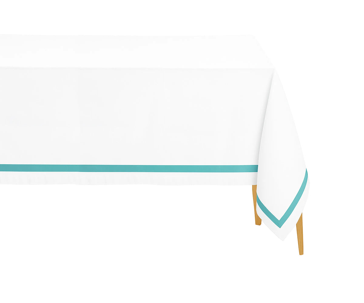 Rectangle Cloth Tablecloths - Aqua Satin Border Rectangle Cloth Tablecloths - Aqua Satin Border