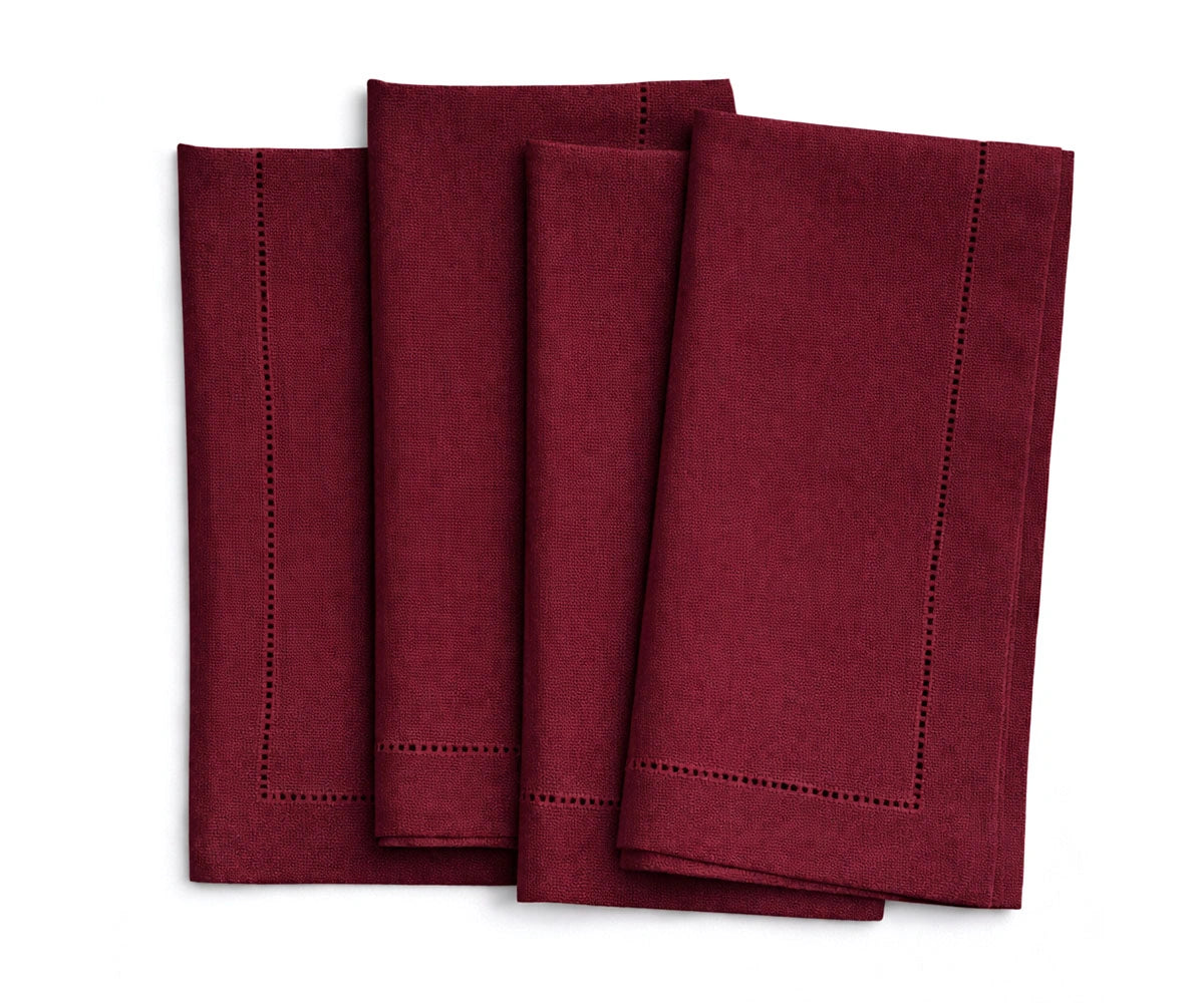 Wine red Linen cloth napkins with hemstitched edges Wine red Linen cloth napkins with hemstitched edges