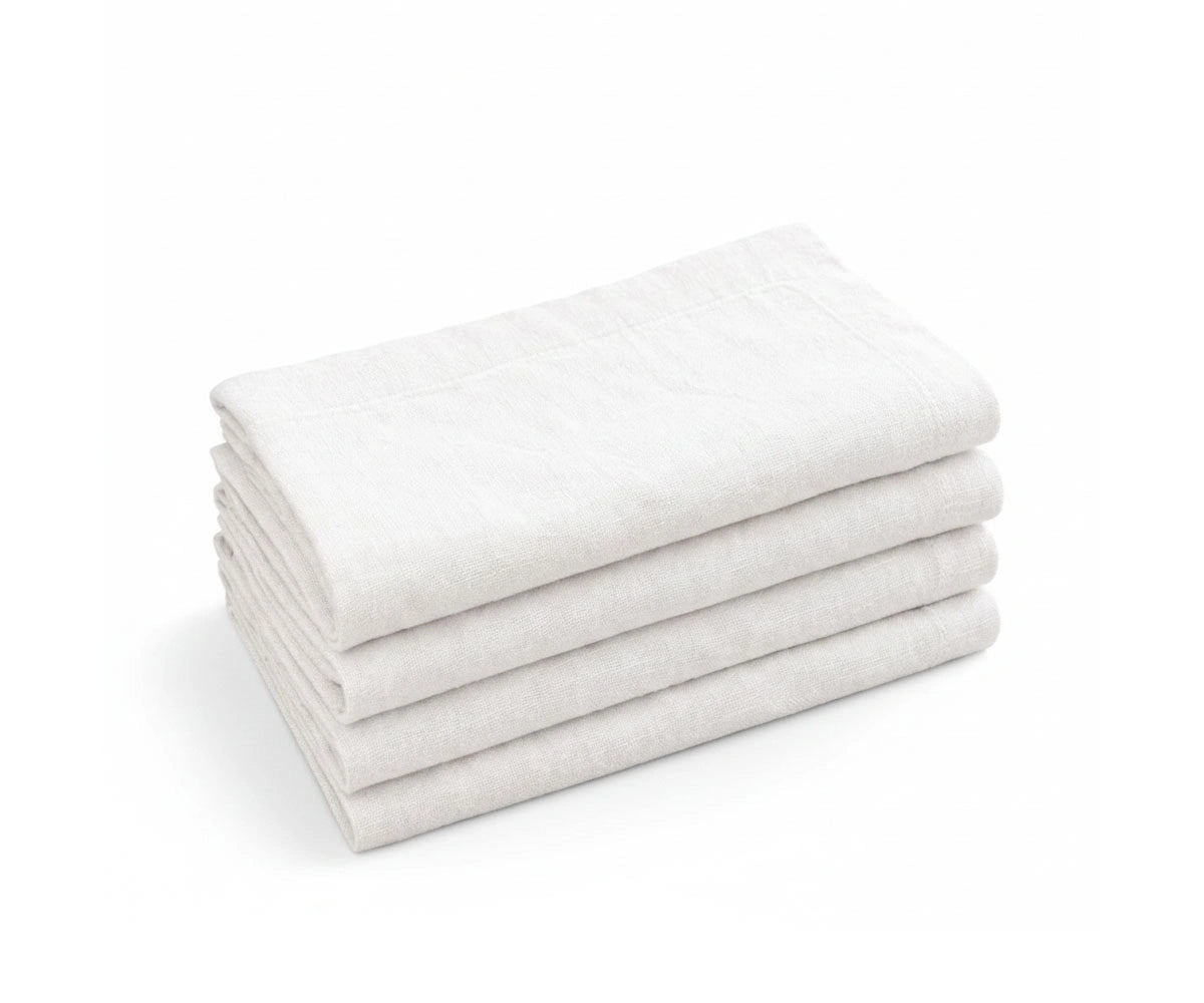 White linen cloth napkins set of 4, reusable 12x12 dining napkins made for everyday meals and formal table settings White linen cloth napkins set of 4, reusable 12x12 dining napkins made for everyday meals and formal table settings
