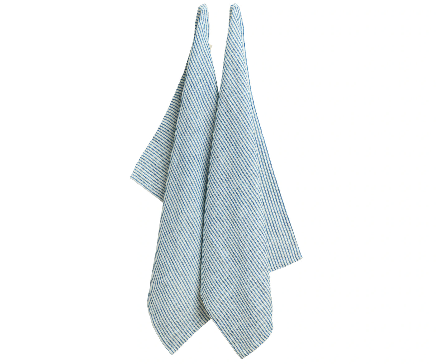 Set of 2 blue striped linen dish towels folded neatly on a kitchen counter Set of 2 blue striped linen dish towels folded neatly on a kitchen counter