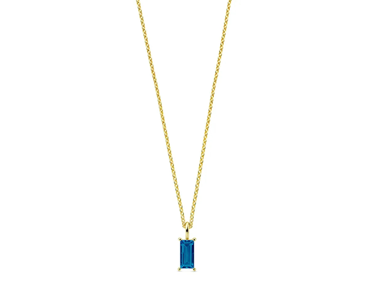 Elegant March birthstone aquamarine necklace displayed on white background Elegant March birthstone aquamarine necklace displayed on white background