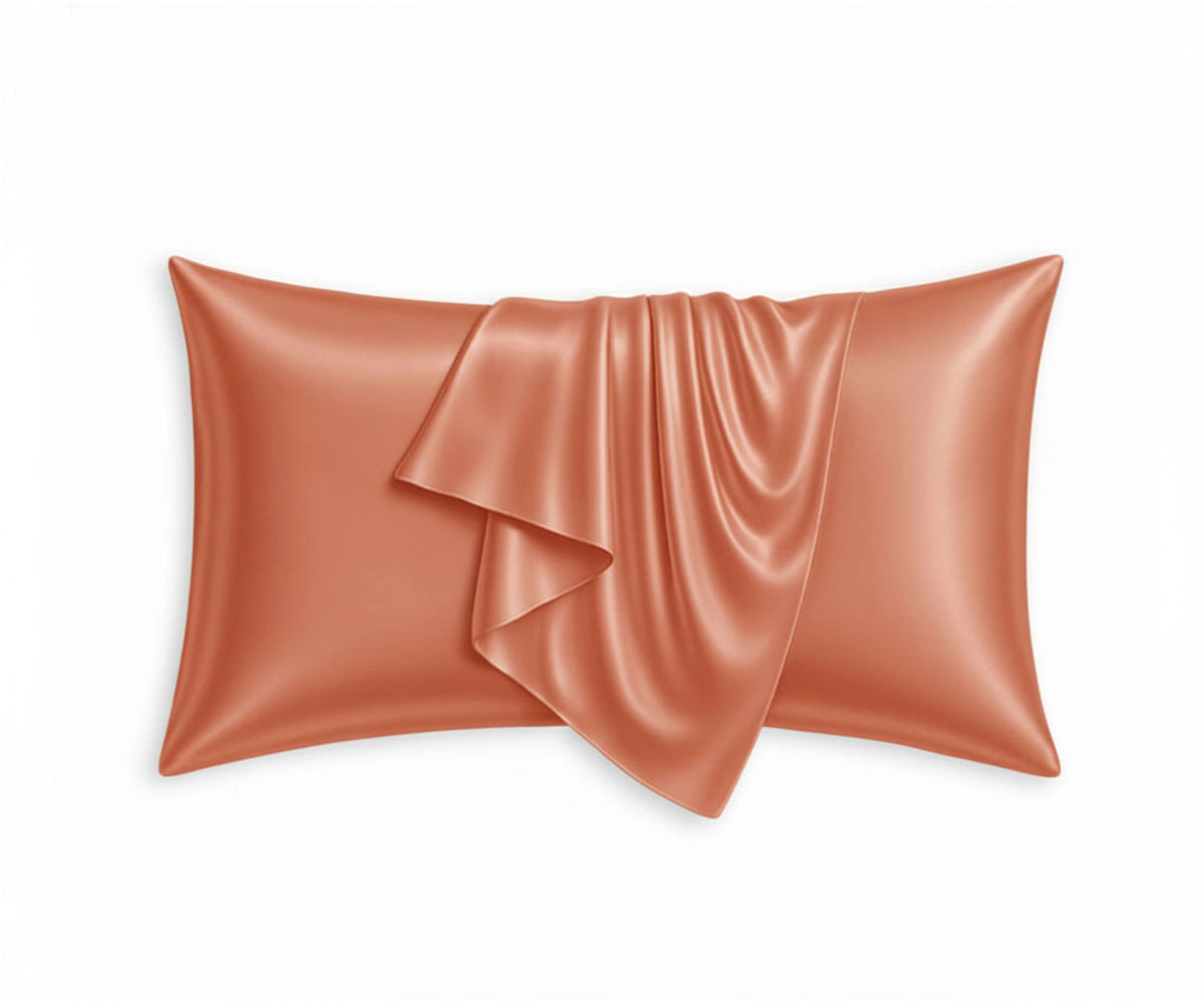 Terracotta mulberry silk pillowcase with warm earthy tone, glossy silk pillowcase Terracotta mulberry silk pillowcase with warm earthy tone, glossy silk pillowcase