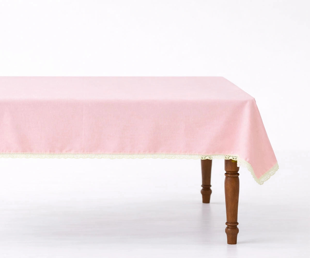 Light pink cotton tablecloth with lace edge Light pink cotton tablecloth with lace edge