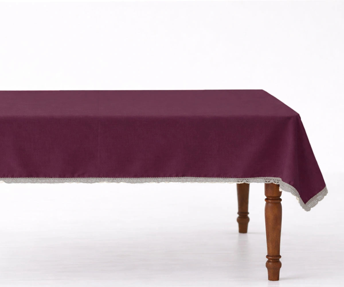 Burgundy cotton tablecloth with lace edge Burgundy cotton tablecloth with lace edge