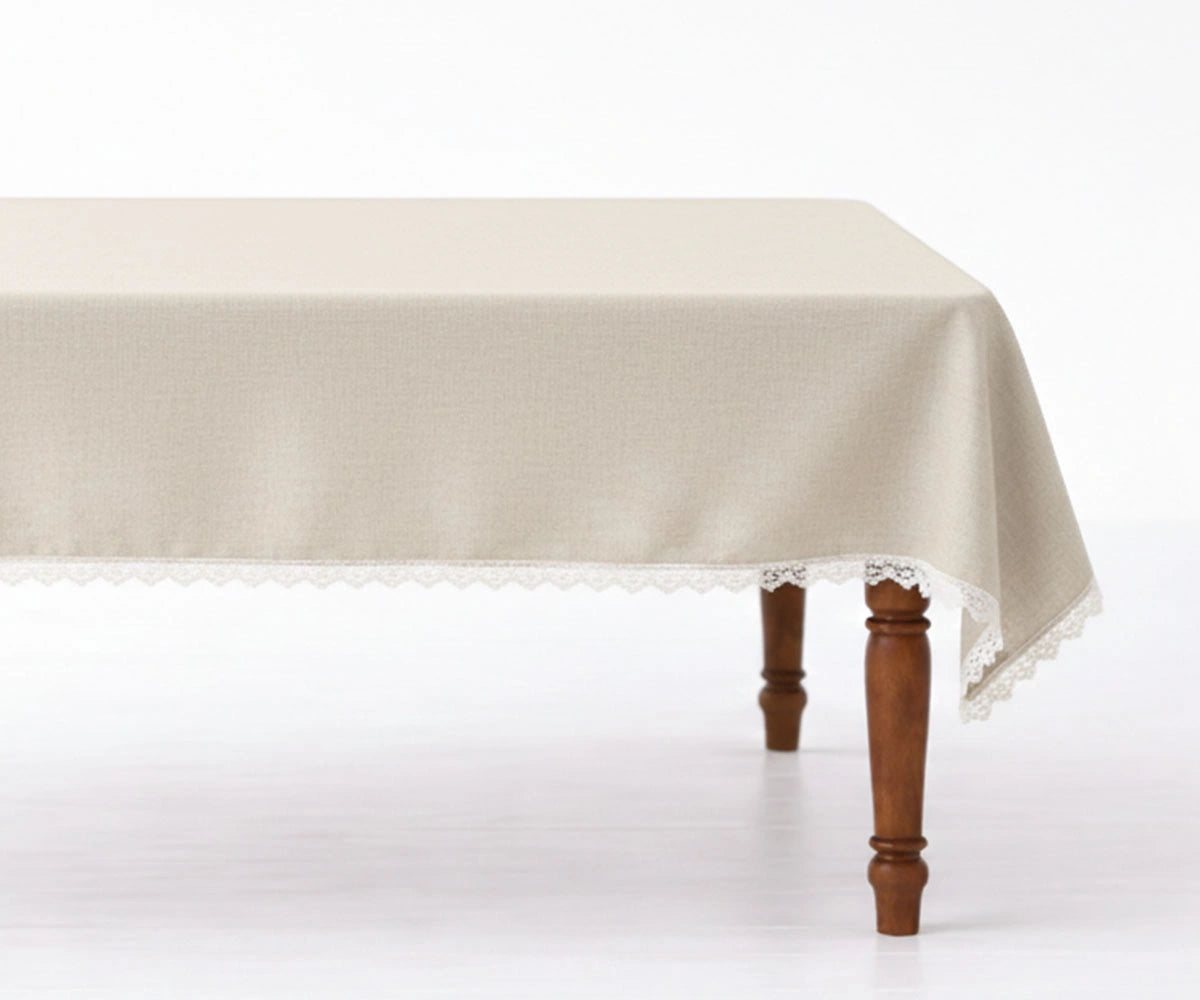 Natural cotton tablecloth with lace trim Natural cotton tablecloth with lace trim