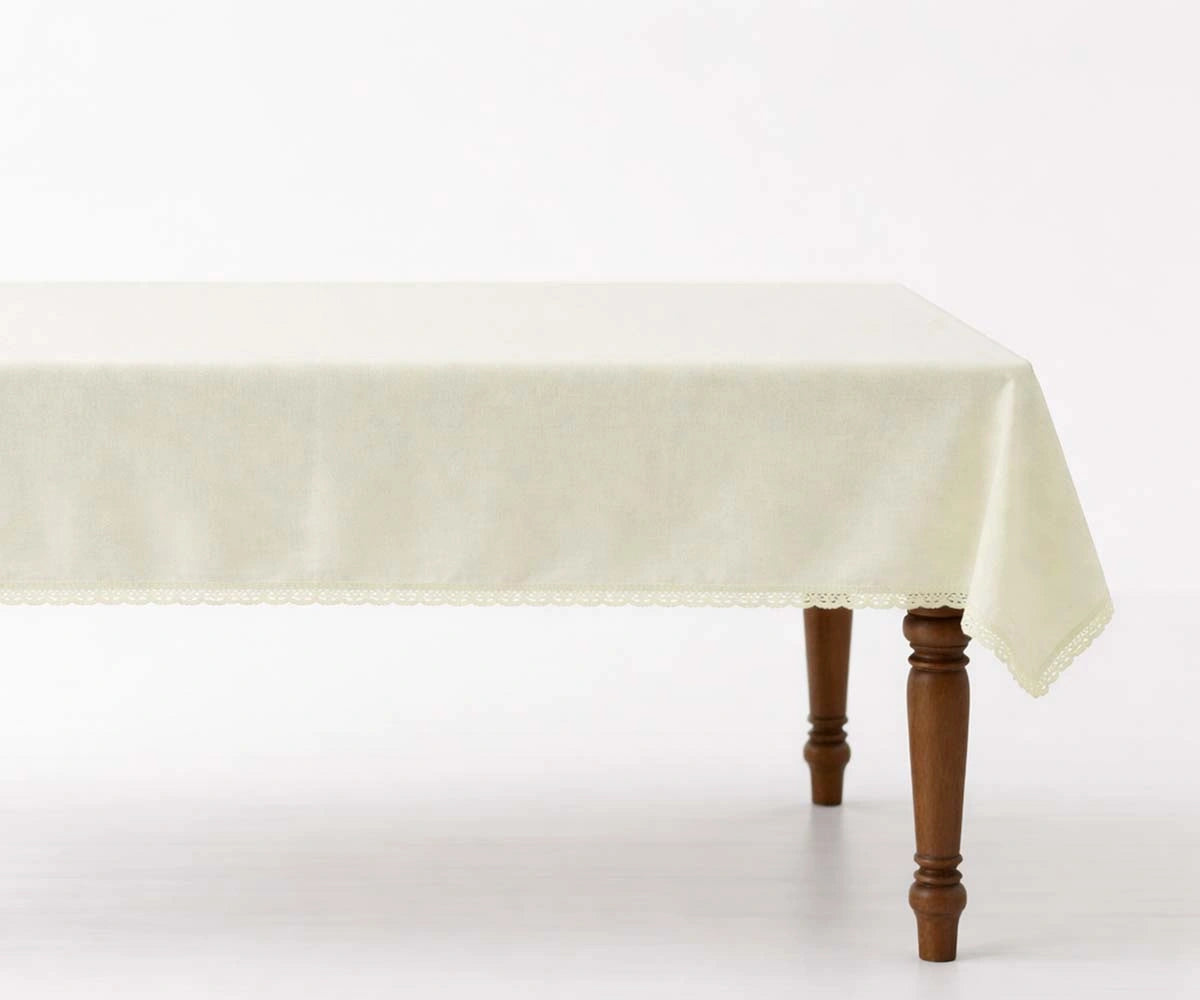 Off white cotton tablecloth with lace edge Off white cotton tablecloth with lace edge