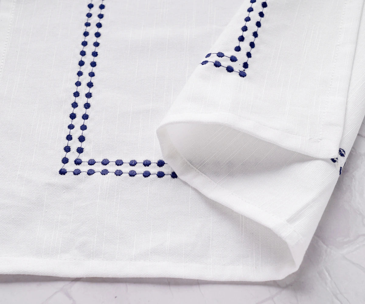 Navy Pearl Embroidered Cotton Napkins - Set of 12 with Elegant Detailing Navy Pearl Embroidered Cotton Napkins - Set of 12 with Elegant Detailing