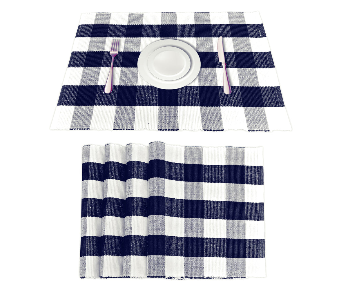 Blue checked placemats to add a touch of sophistication to your dining table. Blue checked placemats to add a touch of sophistication to your dining table.