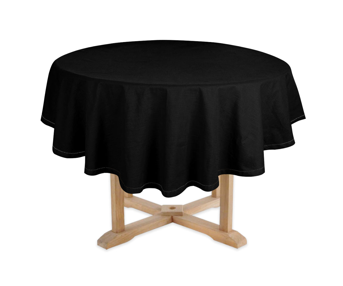 Black round cotton tablecloth with hemstitched detailing – 63 inch Black round cotton tablecloth with hemstitched detailing – 63 inch