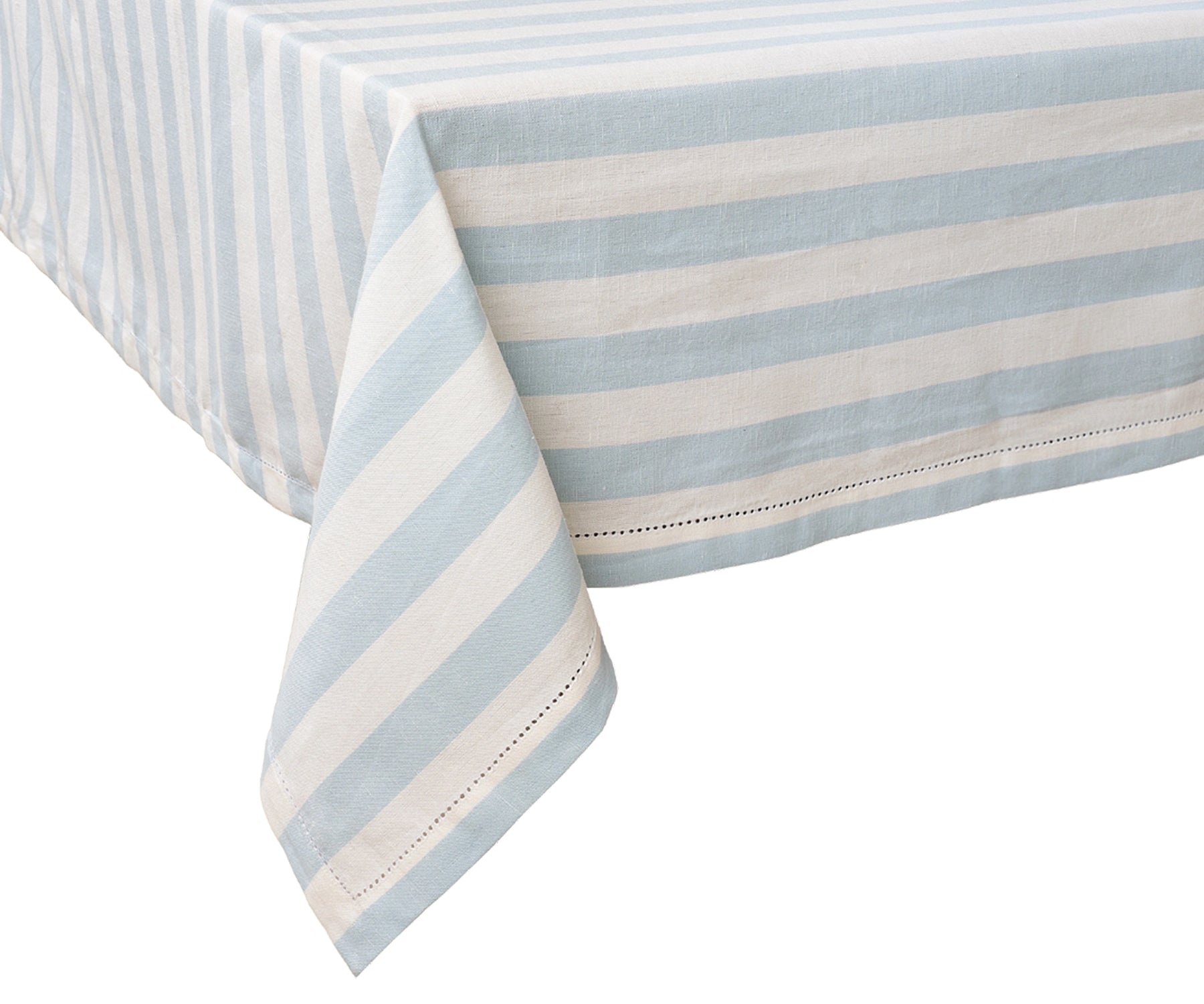 This striped hemstitched tablecloth offers a look for dining tables while being durable and washable. This striped hemstitched tablecloth offers a look for dining tables while being durable and washable.