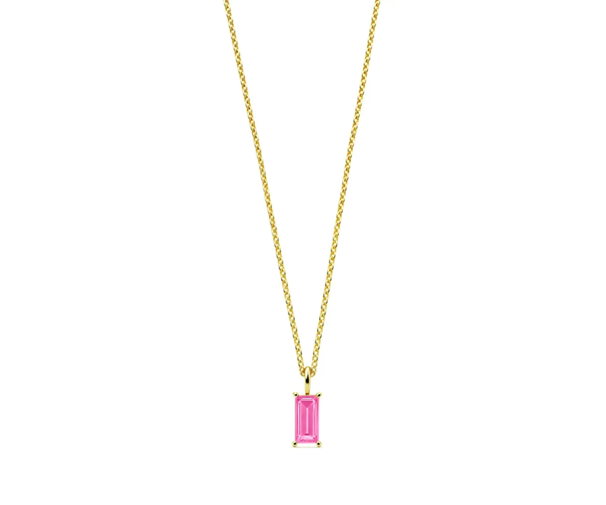 Pink Tourmaline Necklace with baguette-cut gemstone in 14K gold plating Pink Tourmaline Necklace with baguette-cut gemstone in 14K gold plating