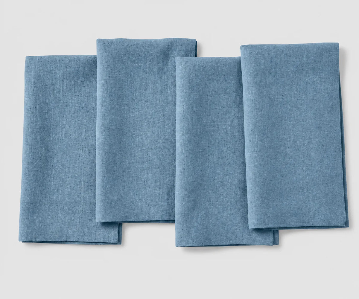 Dusty Blue linen napkin set in soft washed linen, reusable cloth napkins for farmhouse dining, special events, restaurants, and everyday entertaining. Dusty Blue linen napkin set in soft washed linen, reusable cloth napkins for farmhouse dining, special events, restaurants, and everyday entertaining.