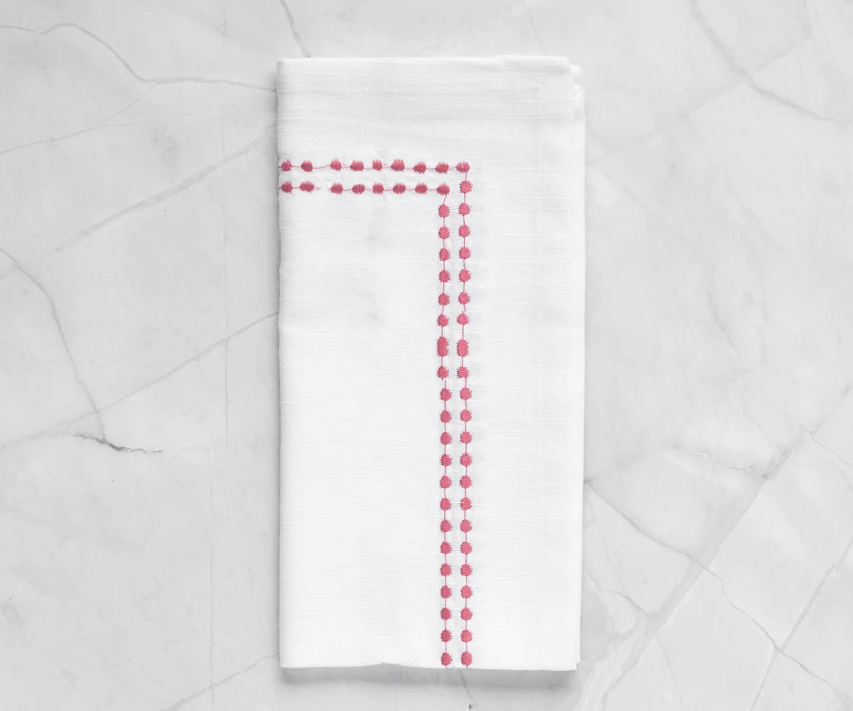 Peony Napkins - Pearl Embroidered Peony Napkins - Pearl Embroidered