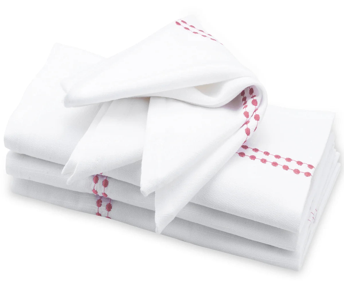 Peony Napkins - Pearl Embroidered Peony Napkins - Pearl Embroidered