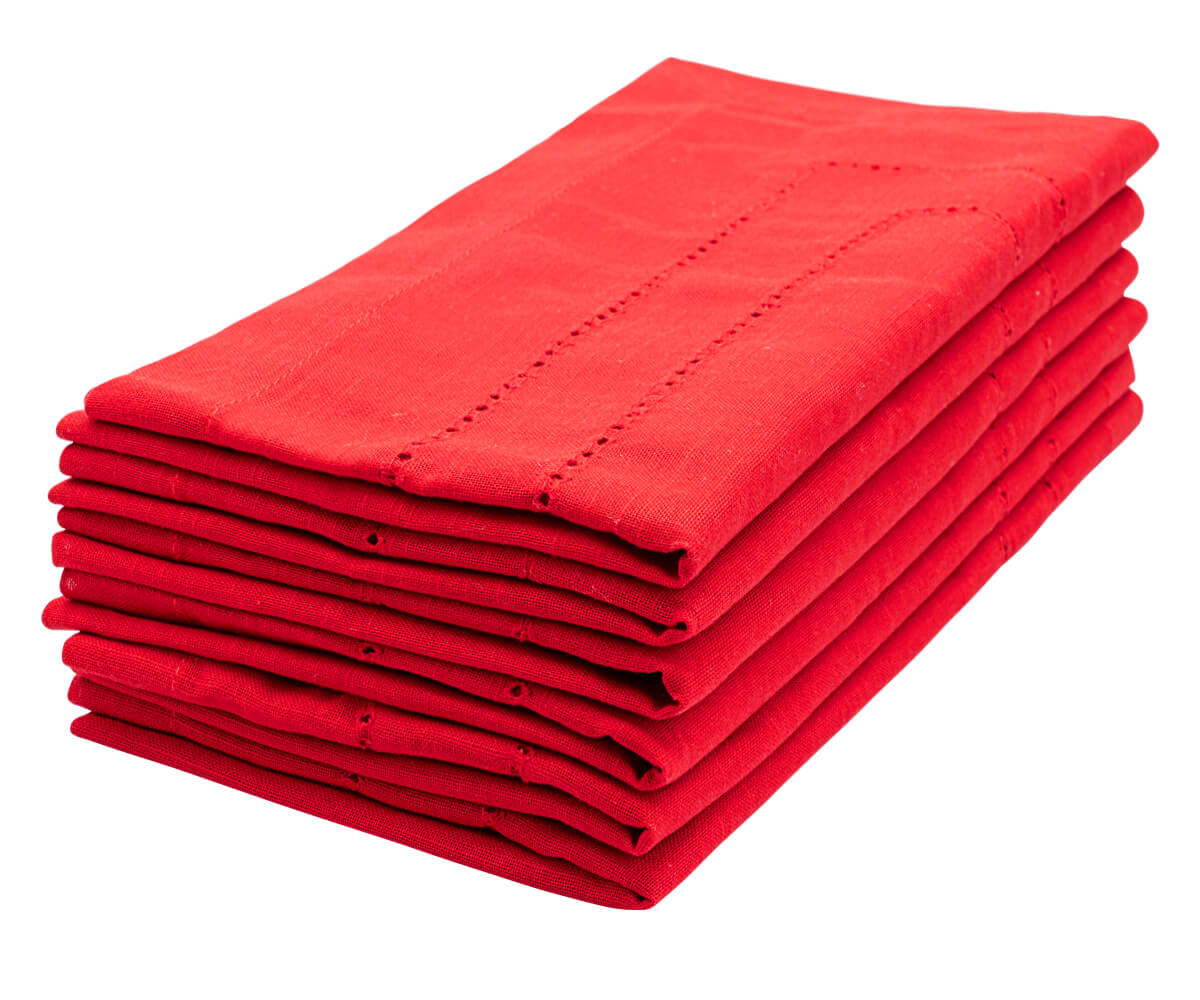 A stack of red double hemstitch cloth napkins A stack of red double hemstitch cloth napkins