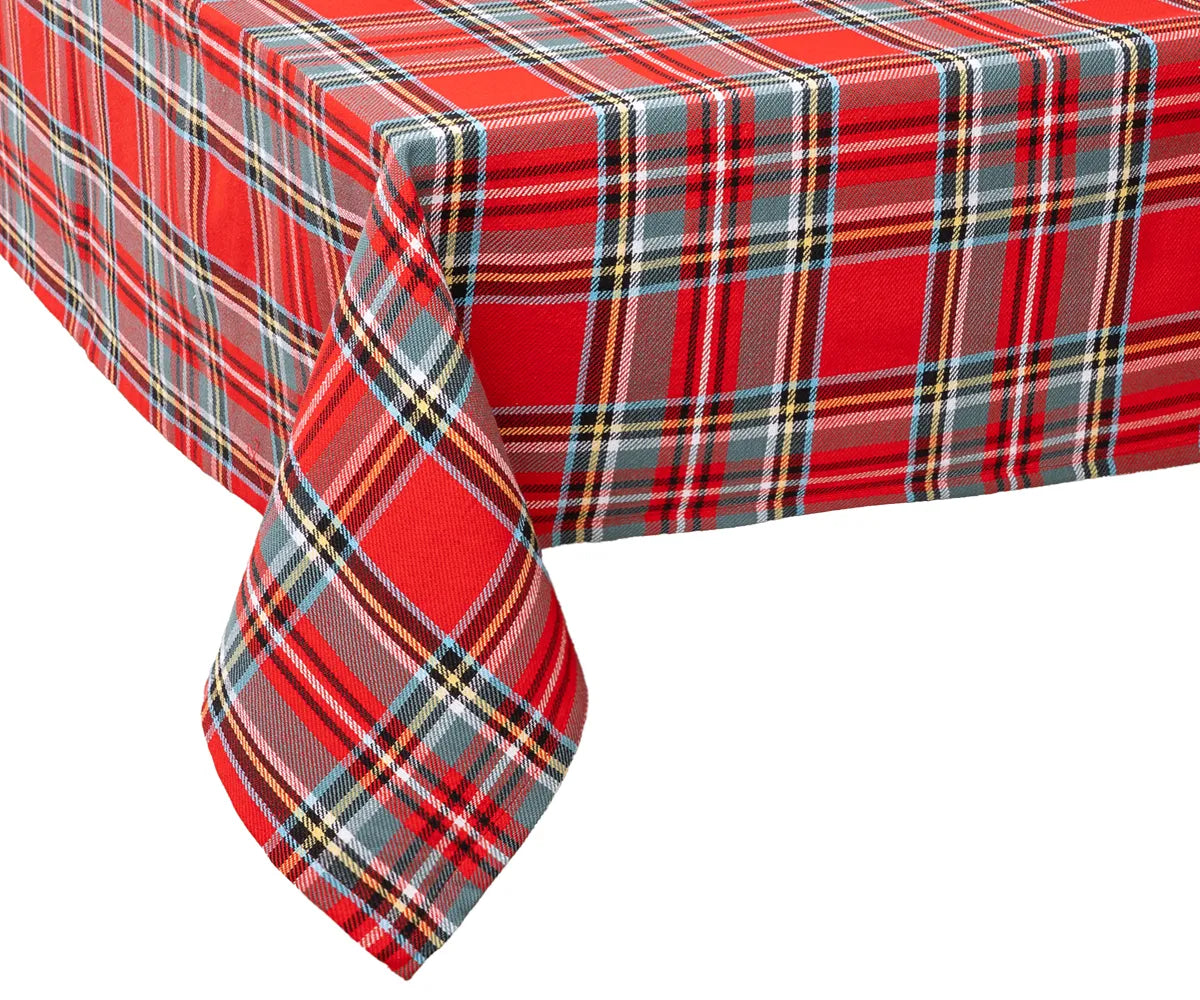 Classic red and green tartan tablecloth made from 100% cotton for festive holiday dining Classic red and green tartan tablecloth made from 100% cotton for festive holiday dining