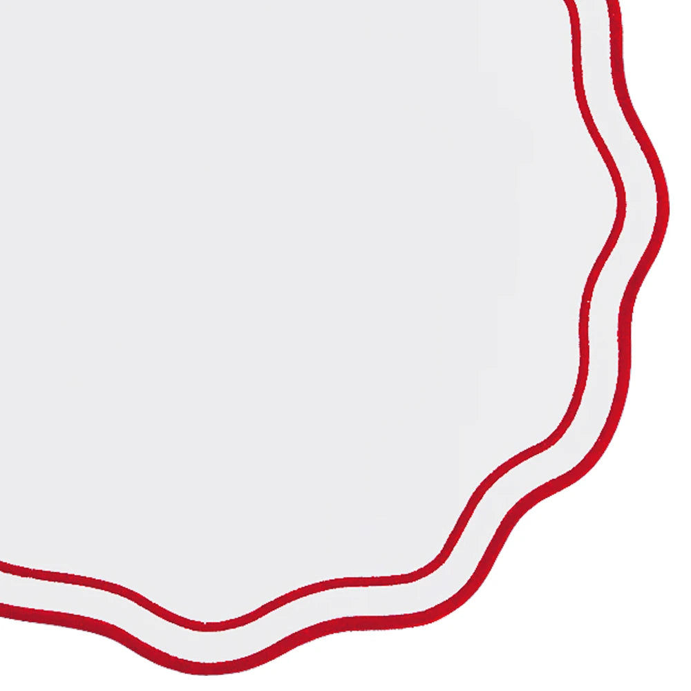Cotton red placemats with embroidered scalloped edges Cotton red placemats with embroidered scalloped edges