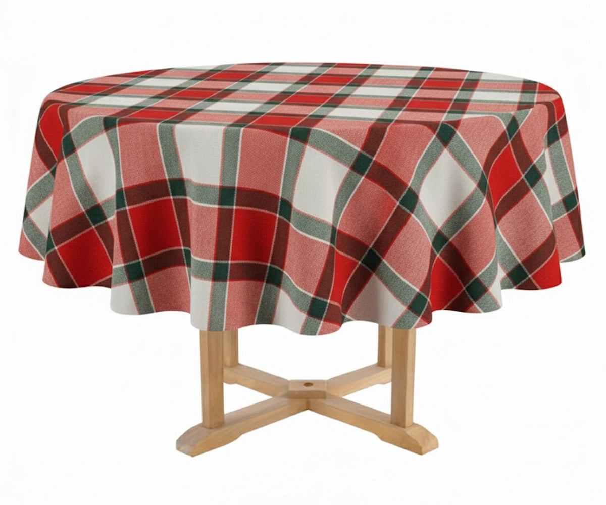 Red and black tartan plaid round cotton tablecloth for festive dining Red and black tartan plaid round cotton tablecloth for festive dining