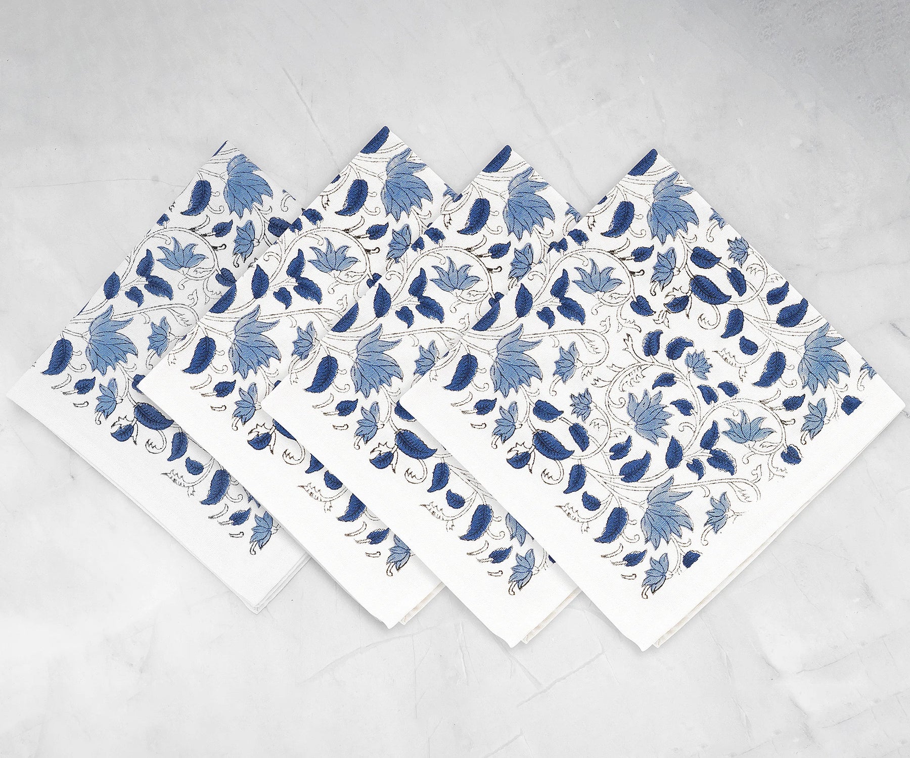 Reusable eco-friendly napkins with blue floral print for dinner parties Reusable eco-friendly napkins with blue floral print for dinner parties