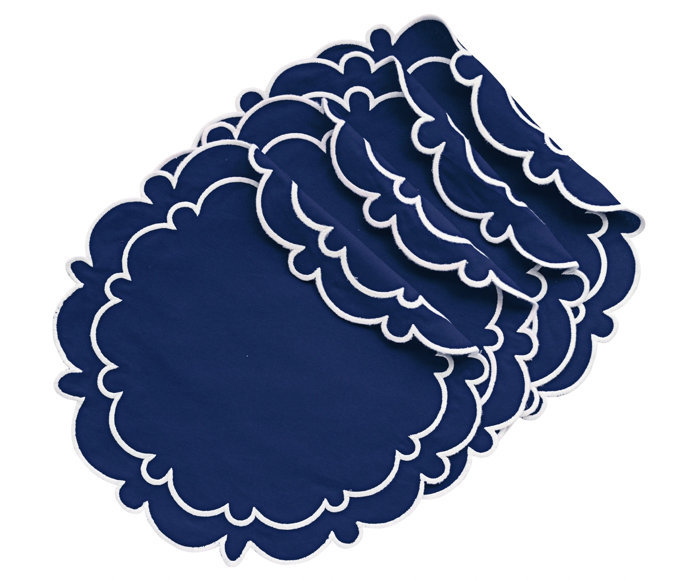Navy Blue Round Placemats | Scalloped Tablemats | All Cotton and Linen