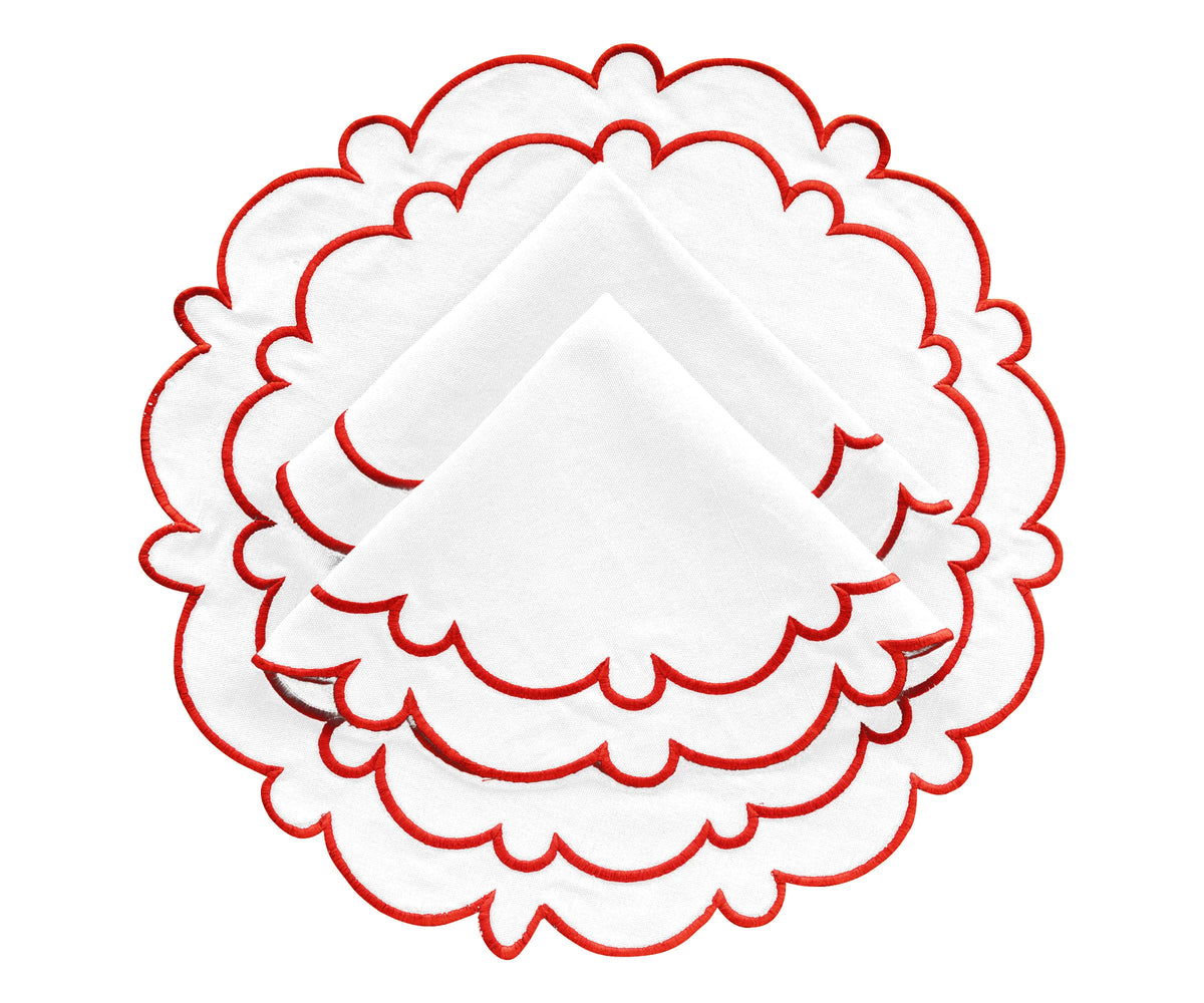 Red Round Scalloped Table Mats Red Round Scalloped Table Mats