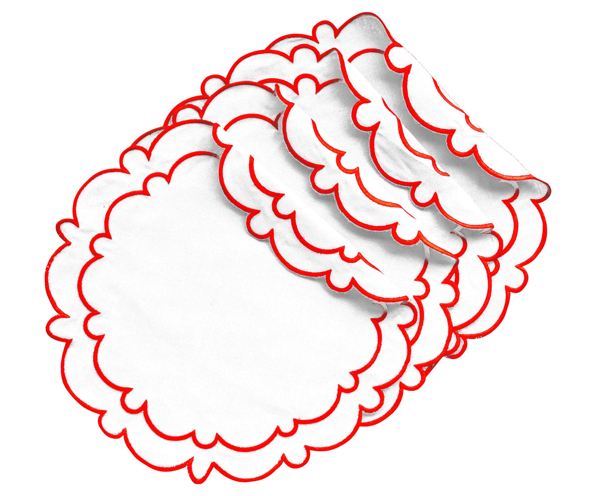 Red Round Scalloped Table Mats Red Round Scalloped Table Mats