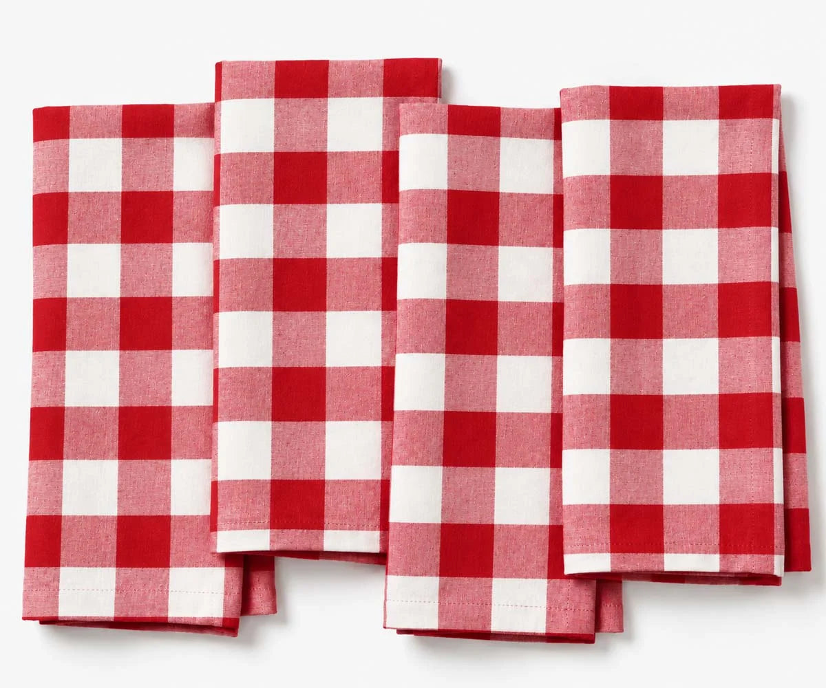 Red and White Checkered Linen Napkins Set, Farmhouse Plaid Cloth Dinner Napkins Red and White Checkered Linen Napkins Set, Farmhouse Plaid Cloth Dinner Napkins