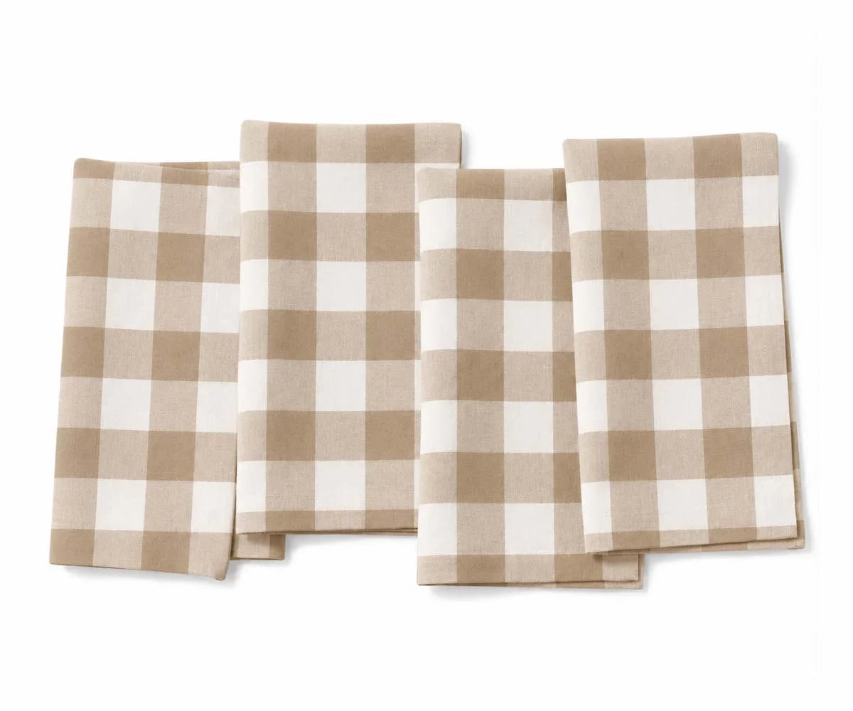 Set of 4 Plaid Linen Cloth Napkins in Beige and White Buffalo Check Set of 4 Plaid Linen Cloth Napkins in Beige and White Buffalo Check