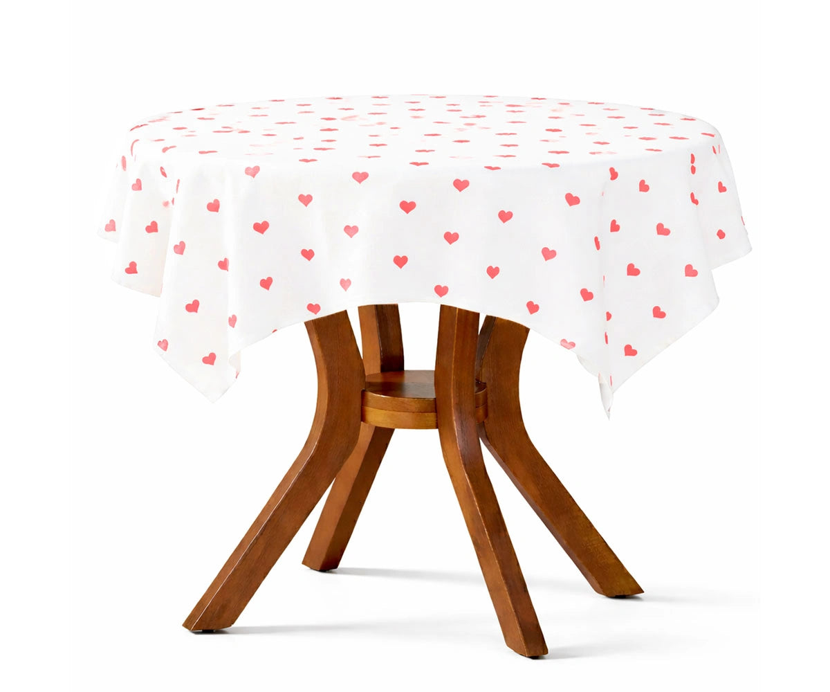 Blush pink heart embroidered cotton round tablecloth for modern Valentine’s table styling and cozy dining Blush pink heart embroidered cotton round tablecloth for modern Valentine’s table styling and cozy dining