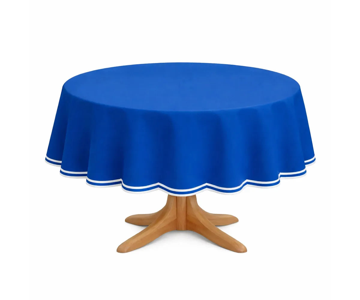 Premium round cotton tablecloth with a soft scalloped edge, offering a clean and understated look for dining tables. Made from 100% cotton, it drapes beautifully and works well for casual meals, formal dinners, brunches, holiday décor, special events, and stylish everyday table arrangements. Premium round cotton tablecloth with a soft scalloped edge, offering a clean and understated look for dining tables. Made from 100% cotton, it drapes beautifully and works well for casual meals, formal dinners, brunches, holiday décor, special events, and stylish everyday table arrangements.