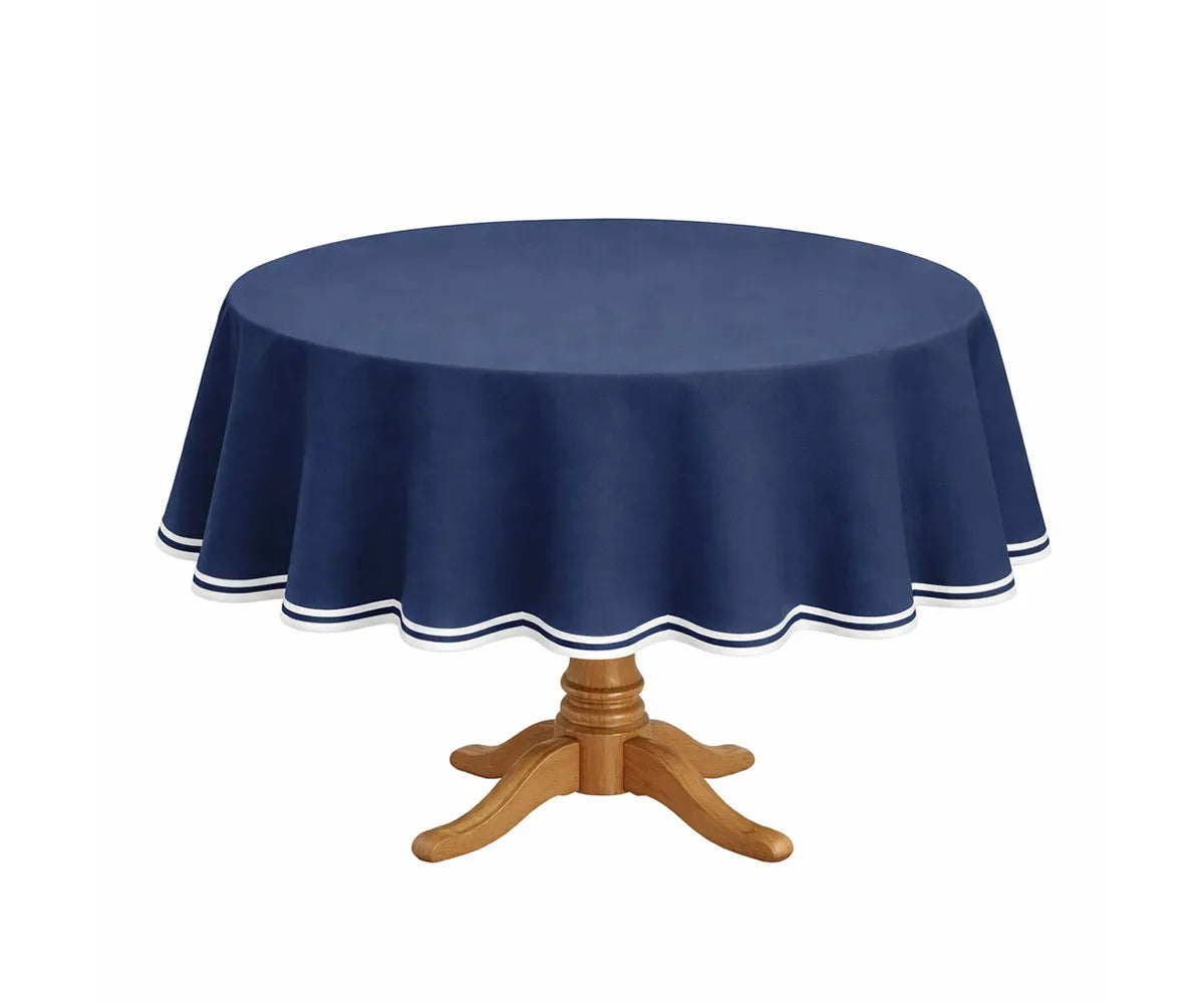 Round dining tablecloth with a refined scalloped border, crafted from high-quality cotton for a smooth finish and long-lasting use. This elegant table linen complements a variety of interior styles and is suitable for daily dining, festive gatherings, brunch tables, and coordinated tablescapes. Round dining tablecloth with a refined scalloped border, crafted from high-quality cotton for a smooth finish and long-lasting use. This elegant table linen complements a variety of interior styles and is suitable for daily dining, festive gatherings, brunch tables, and coordinated tablescapes.