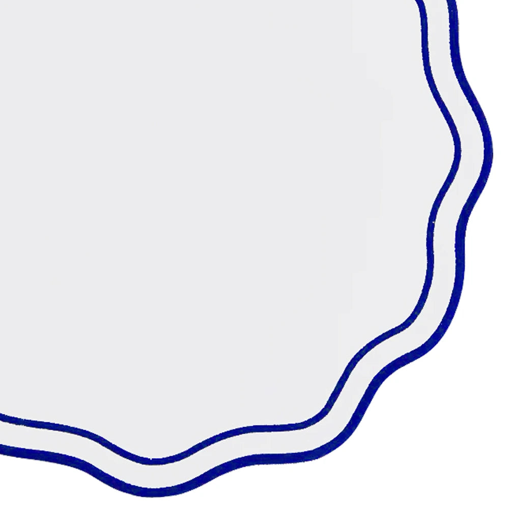 Woven cotton placemats with blue embroidered trim Woven cotton placemats with blue embroidered trim