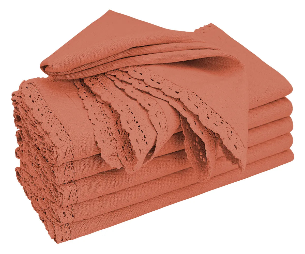 Rust cloth napkins with lace trim – cotton dinner napkins set of 12
 Rust cloth napkins with lace trim – cotton dinner napkins set of 12