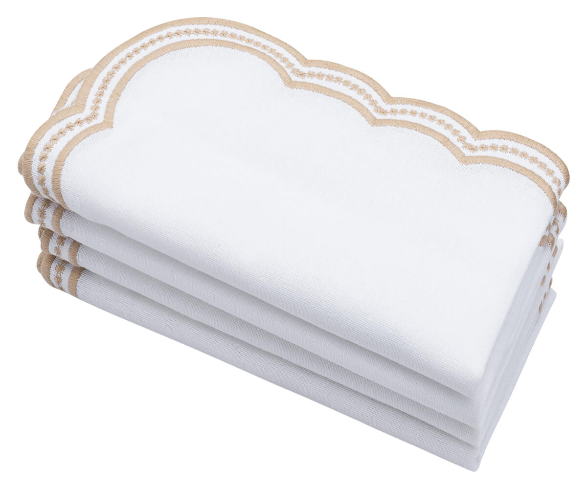 Beige Scalloped napkins featuring a charming design for a touch of elegance Beige Scalloped napkins featuring a charming design for a touch of elegance