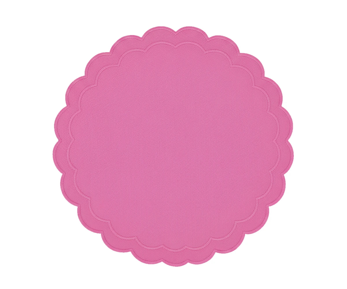 Pink scalloped edge round placemat with embroidery Pink scalloped edge round placemat with embroidery