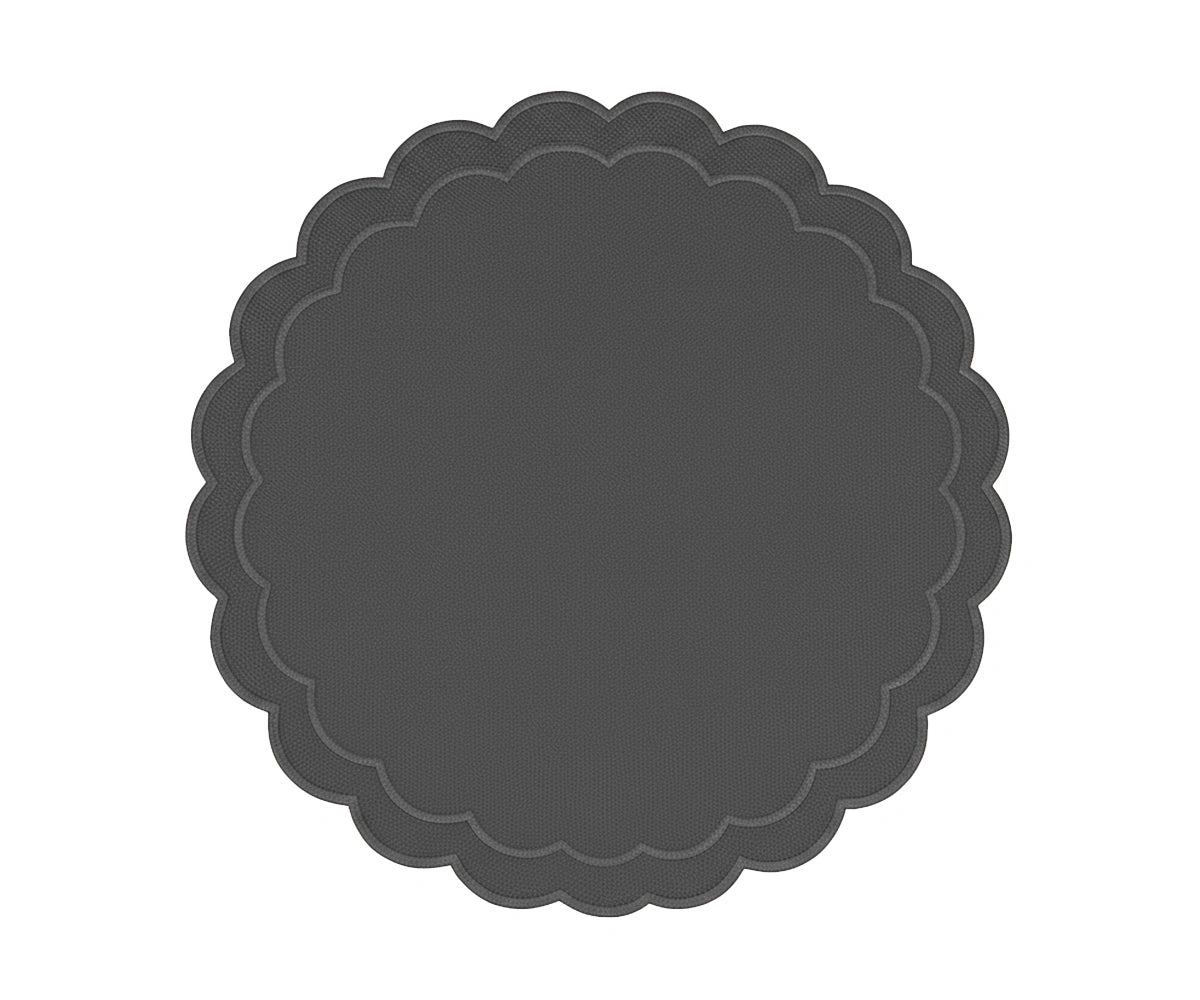 Elegant grey round scalloped placemats for dining décor
 Elegant grey round scalloped placemats for dining décor