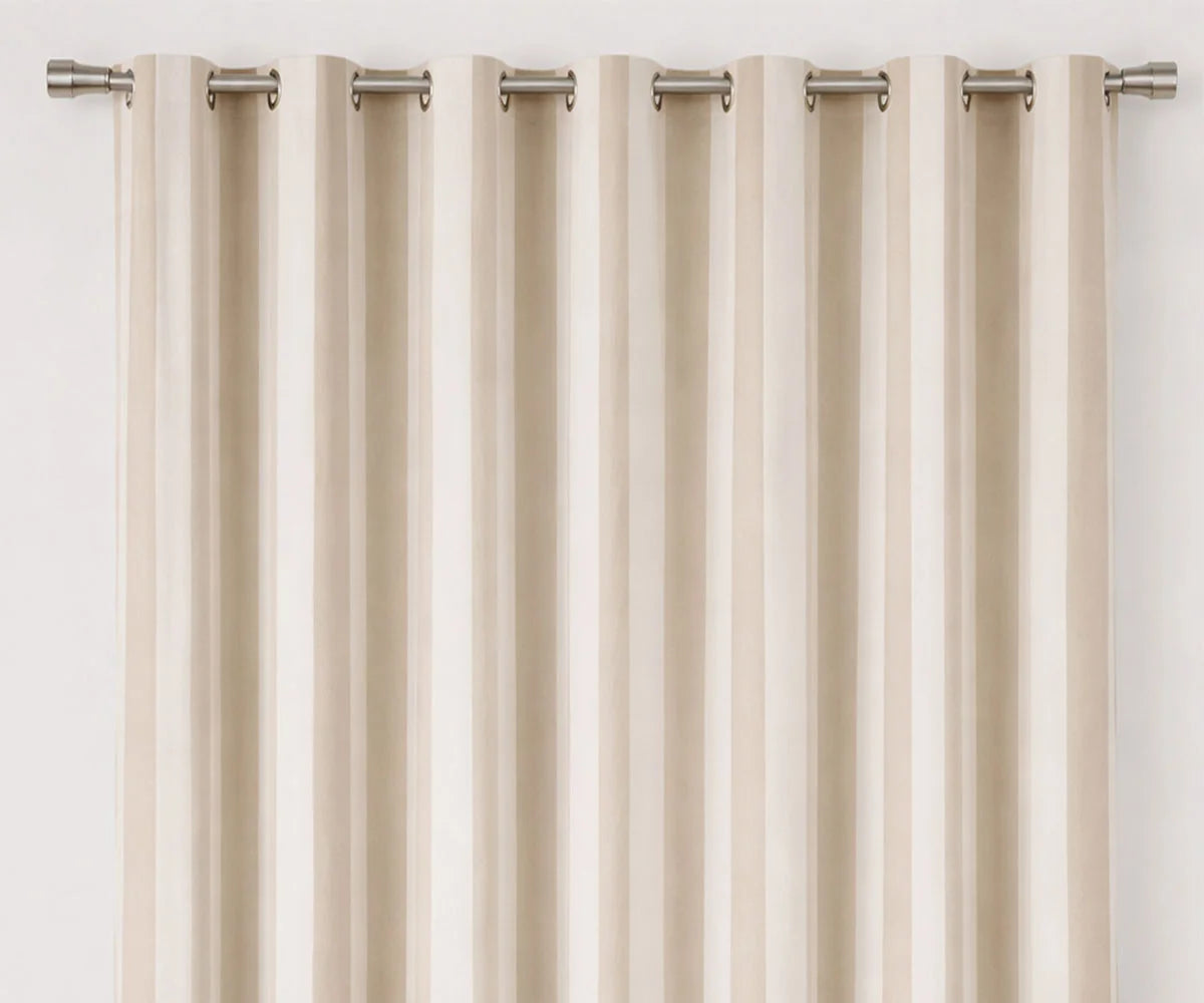 Beige and white striped cotton curtains, neutral window drapes Beige and white striped cotton curtains, neutral window drapes