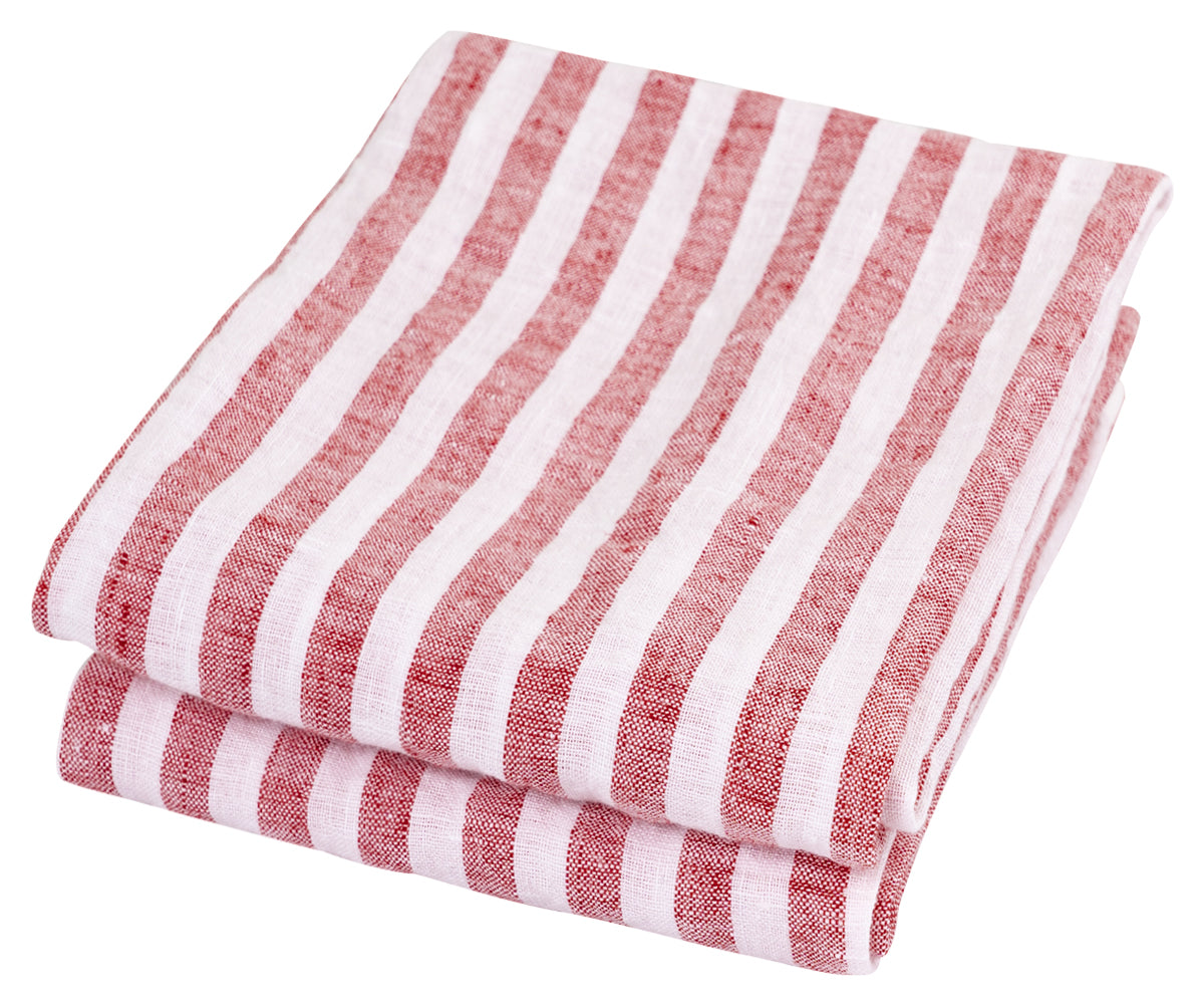 With their soft texture and charming striped patterns, these red linen towels are not just kitchen essentials but also statement pieces that reflect your refined taste.  With their soft texture and charming striped patterns, these red linen towels are not just kitchen essentials but also statement pieces that reflect your refined taste.