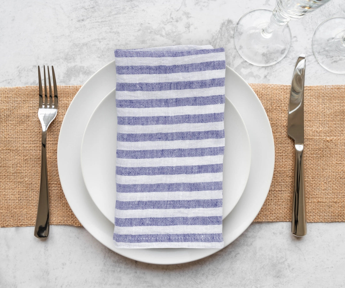 Blue and white dinner napkins for a formal event Blue and white dinner napkins for a formal event