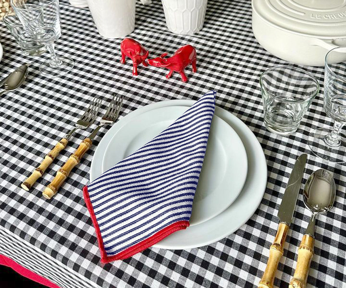 Farmhouse napkins can be easily mixed and matched with solid-colored. Farmhouse napkins can be easily mixed and matched with solid-colored.