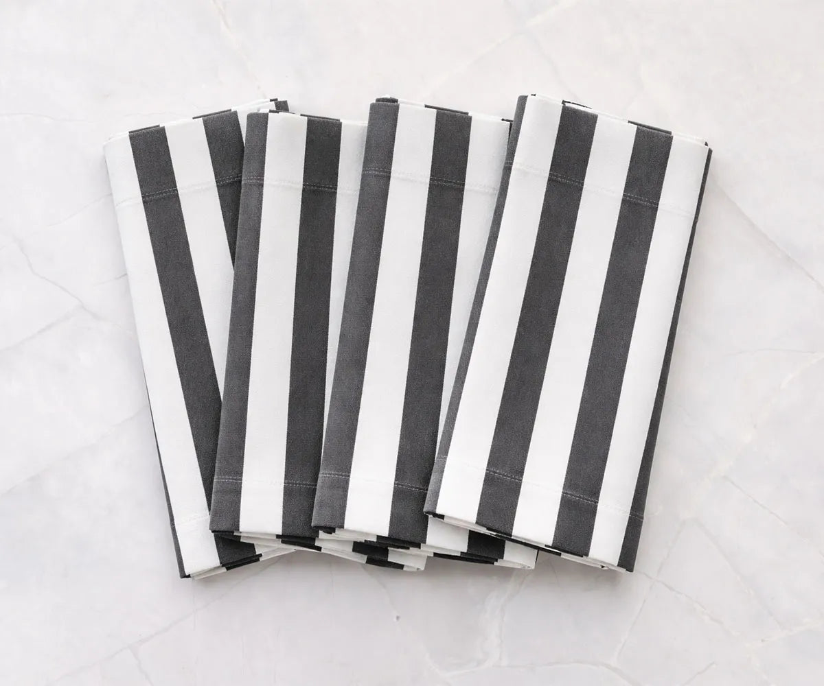 Cotton linen striped napkins featuring a timeless cabana pattern for everyday dining and gatherings Cotton linen striped napkins featuring a timeless cabana pattern for everyday dining and gatherings
