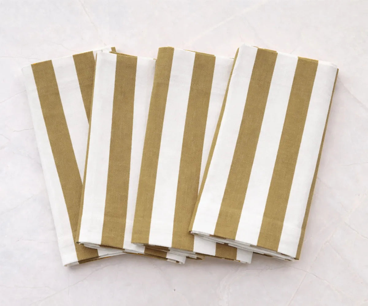 Mustard and white cabana stripe napkins in a premium cotton linen blend, bringing warmth and character to fall table decor and festive gatherings. These reusable striped cloth napkins pair beautifully with neutral table linens and modern farmhouse styling. Durable, easy-care, and ideal for elegant dining table settings. Mustard and white cabana stripe napkins in a premium cotton linen blend, bringing warmth and character to fall table decor and festive gatherings. These reusable striped cloth napkins pair beautifully with neutral table linens and modern farmhouse styling. Durable, easy-care, and ideal for elegant dining table settings.